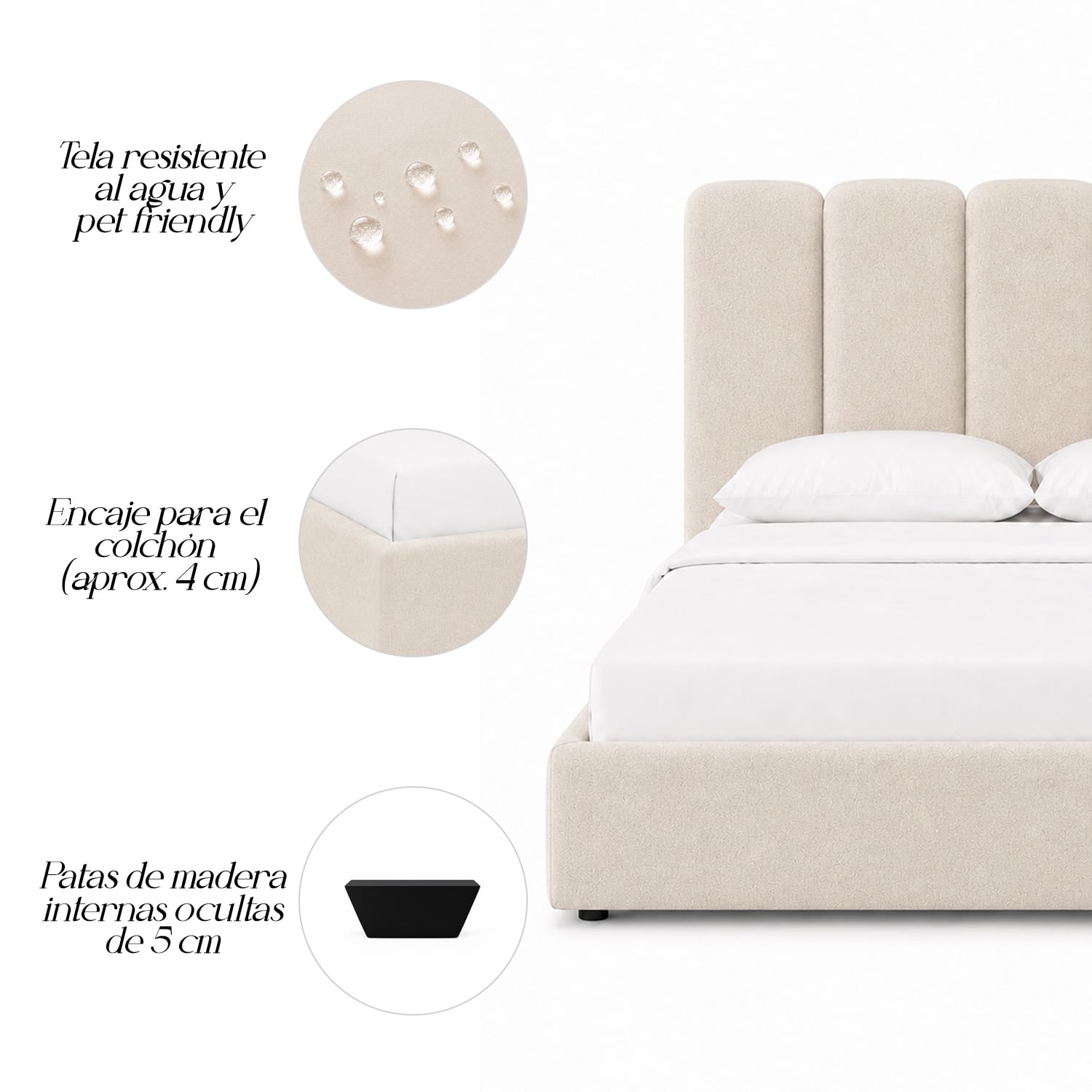 CAMA TAPIZADA LISTÓN SIENNA BEIGE 1.5 PLZ - 4