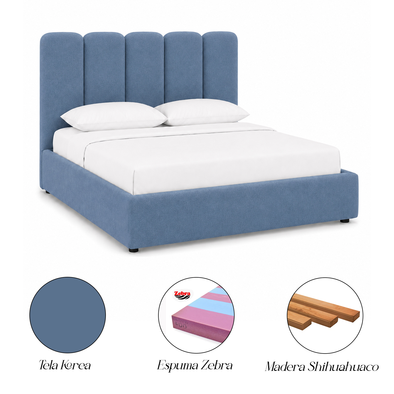 CAMA TAPIZADA LISTÓN SIENNA AZUL 1.5 PLZ - 5