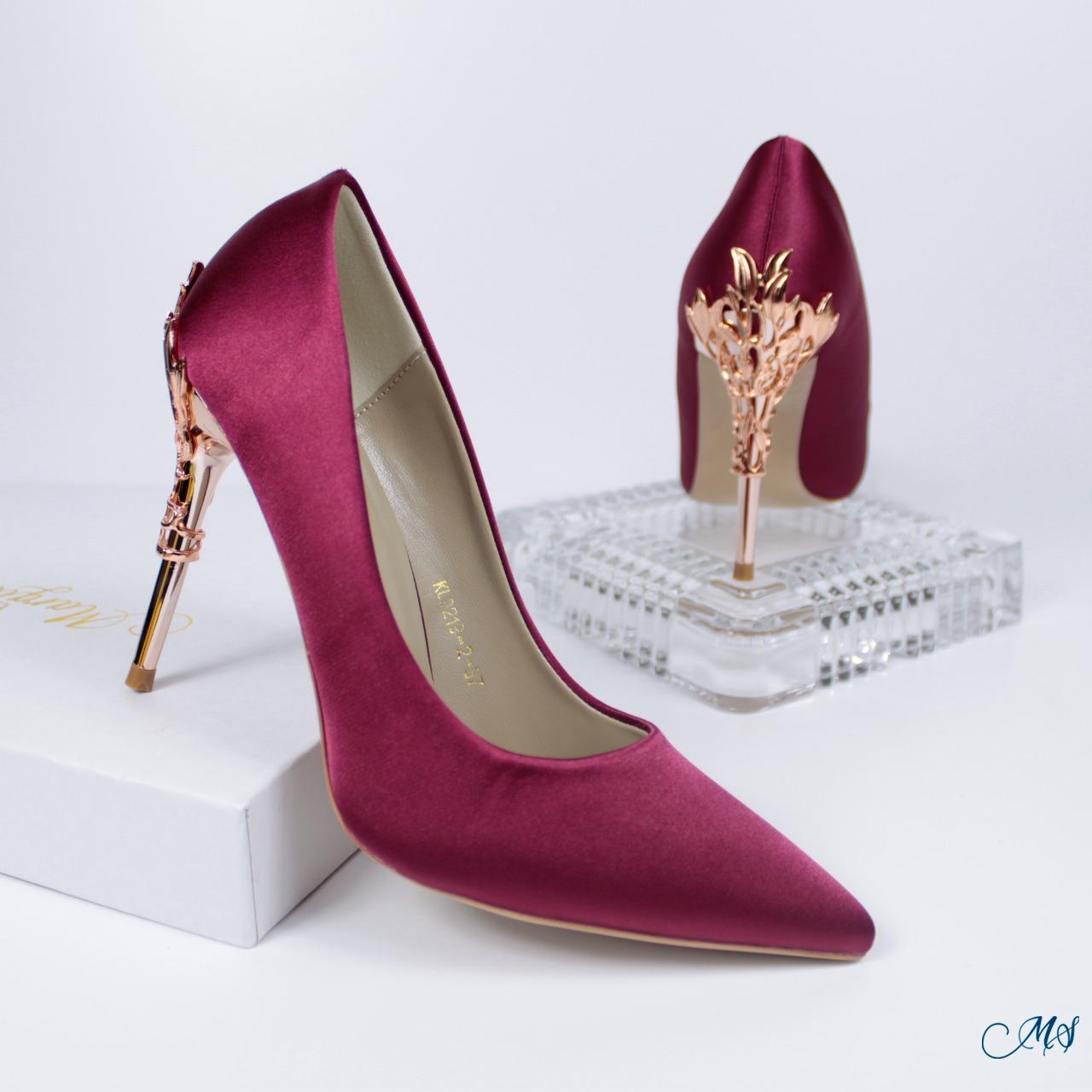 ZAPATOS DE VESTIR MUJER MARGLO SHOES ROJO VINO STILETTOS M11 - 1
