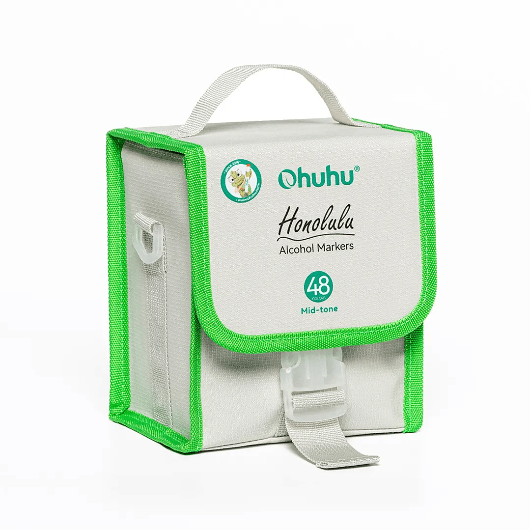 OHUHU HONOLULU: PUNTA PINCEL + PUNTA BISELADA. SET DE 48 COLORES DE ALCOHOL MID-TONE + 1 BLENDER - 1