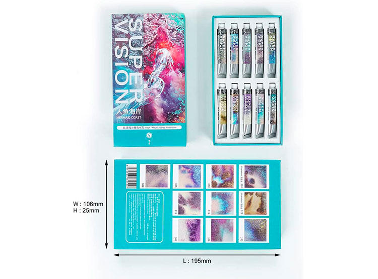 ACUARELAS SUPERVISION (ROCK - MICA LAYERED) EN TUBO 8ML - SET MERMAID COAST X10 - 3