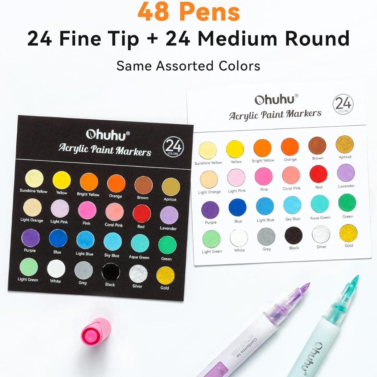 OHUHU ACRYLIC: 48 MARCADORES (24 COLORES FINA Y REVERSIBLE) - 2