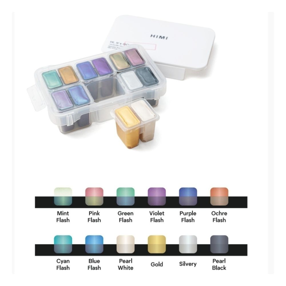 MIYA HIMI GOUACHE TWIN JELLY CUP: SET 12 COLORES ESPECIALES (8 CAMALEÓNICOS Y 4 METÁLICOS) - 4