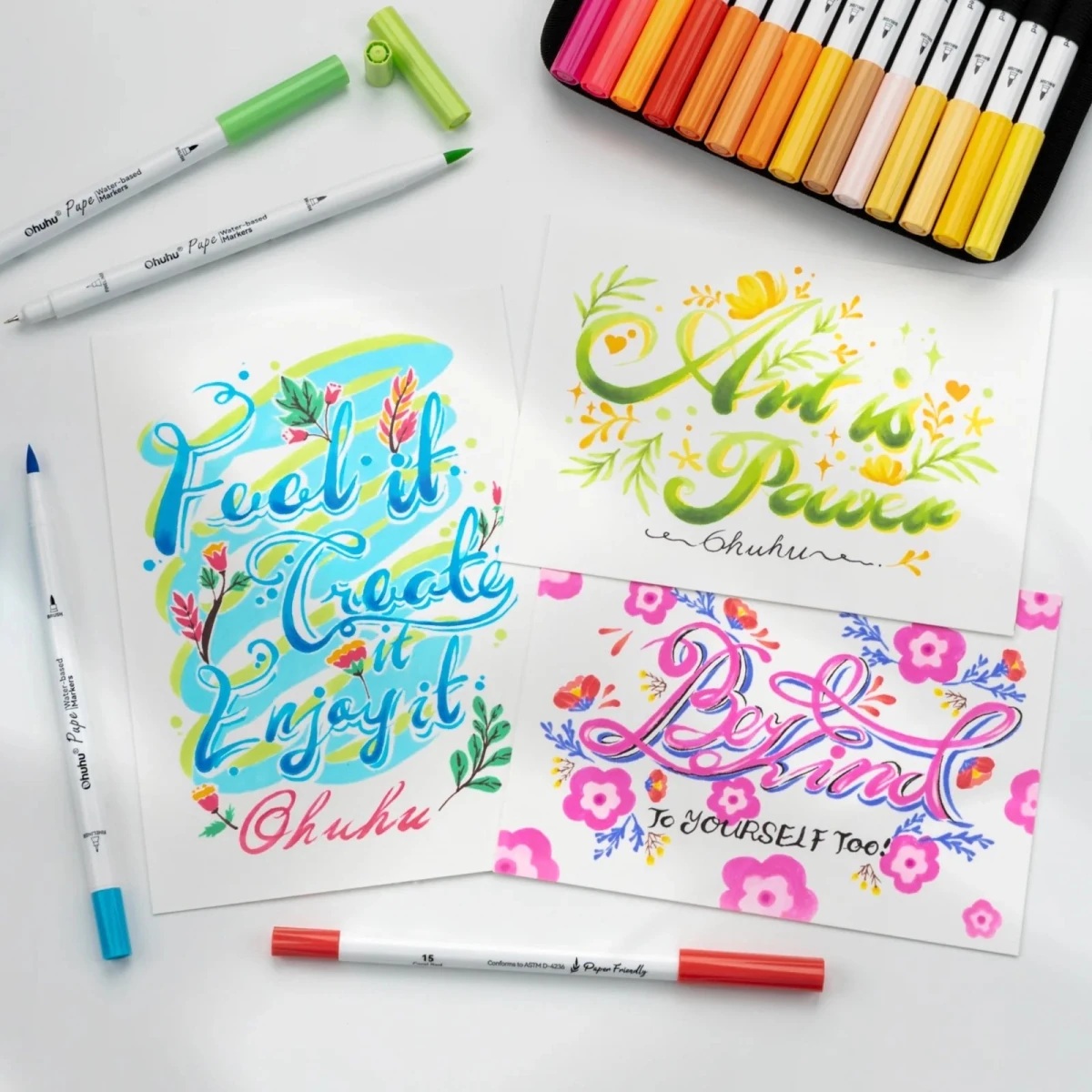 OHUHU PUPE PAPER-FRIENDLY: SET DE 120 MARCADORES DOBLE PUNTA (PUNTA PINCEL Y PUNTA EXTRA FINA) - 4