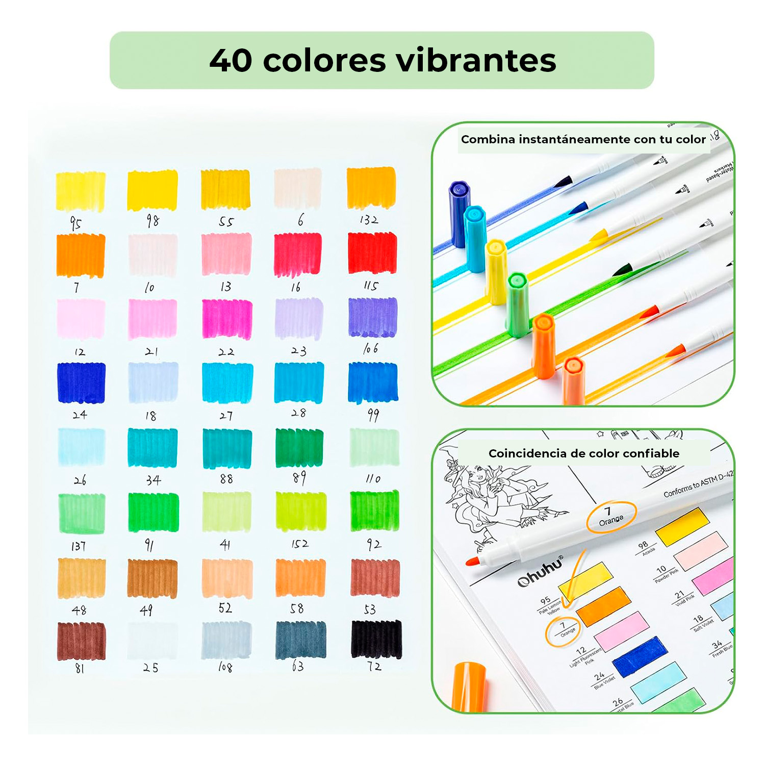 OHUHU PUPE B PAPER-FRIENDLY: SET DE 40 MARCADORES DOBLE PUNTA (PUNTA PINCEL Y PUNTA FINA) + LIBRO PARA COLOREAR - 2