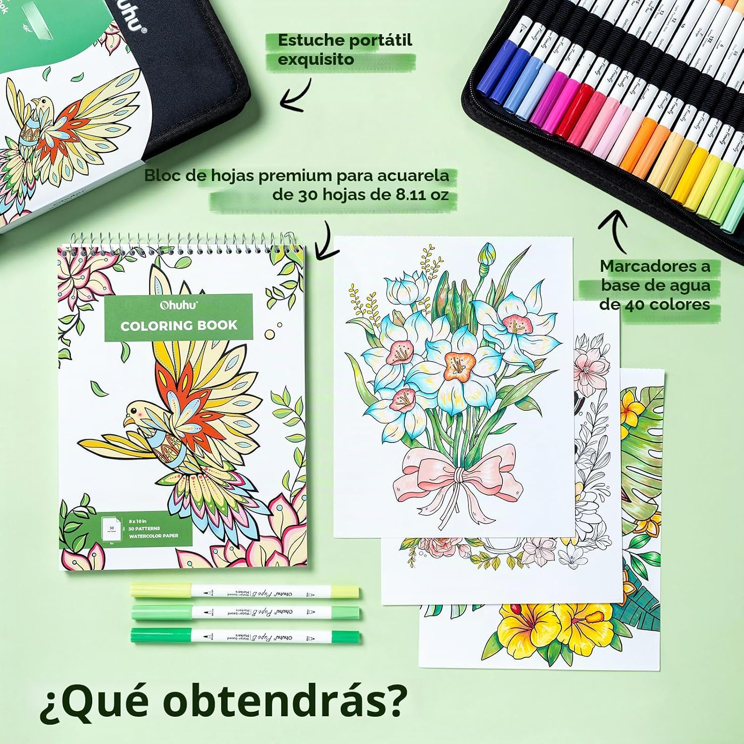 OHUHU PUPE B PAPER-FRIENDLY: SET DE 40 MARCADORES DOBLE PUNTA (PUNTA PINCEL Y PUNTA FINA) + LIBRO PARA COLOREAR - 6