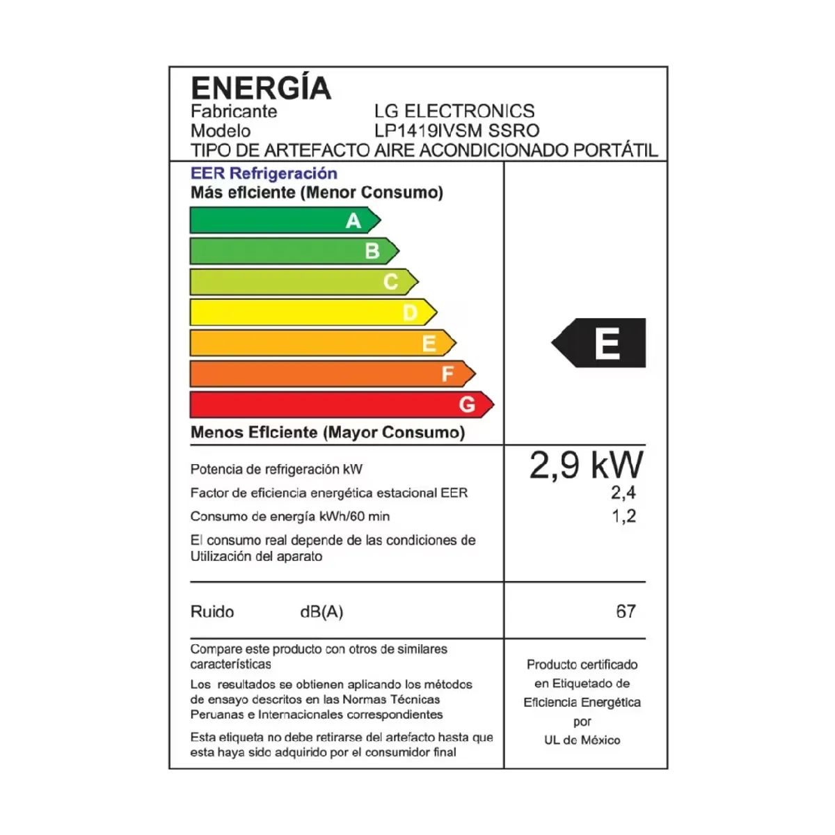 AIRE ACONDICIONADO PORTÁTIL LG 14,000 BTU INVERTER FRÍO SOLO - 7