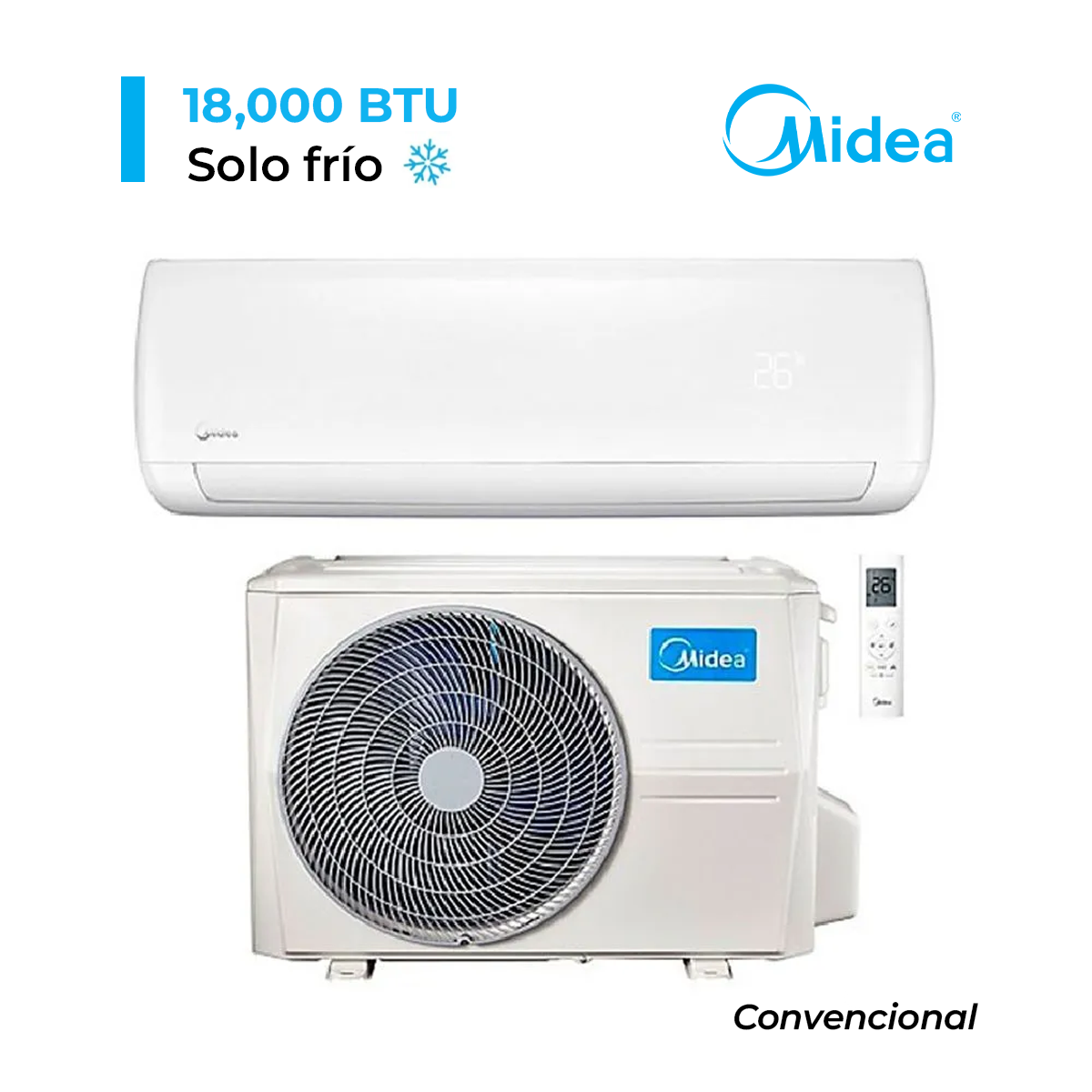 AIRE ACONDICIONADO SPLIT 18,000 BTU/H MIDEA CONVENCIONAL FRÍO SOLO - 1