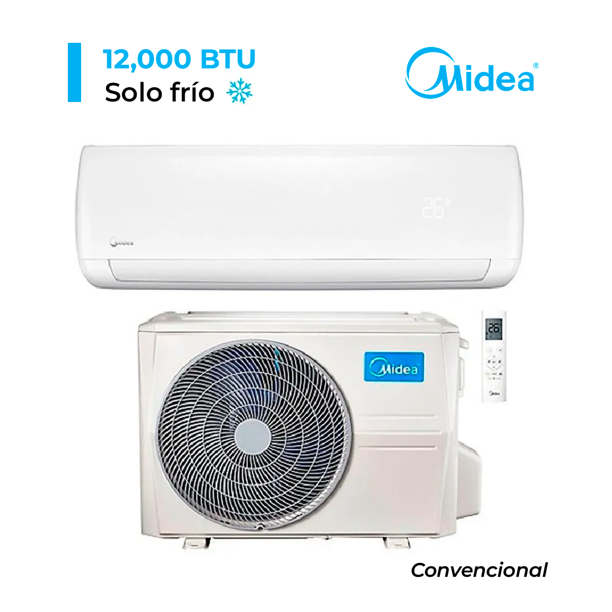 AIRE ACONDICIONADO SPLIT 12,000 BTU/H MIDEA CONVENCIONAL FRÍO SOLO - 1