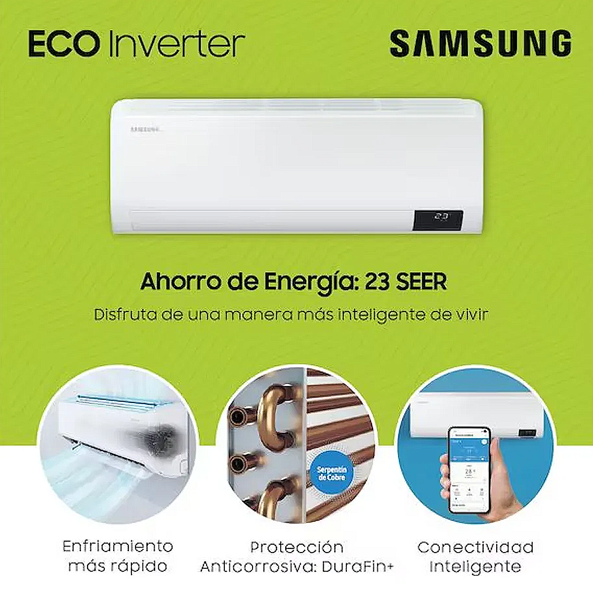 AIRE ACONDICIONADO SPLIT 18,000 BTU/H SAMSUNG INVERTER FRÍO SOLO - 1