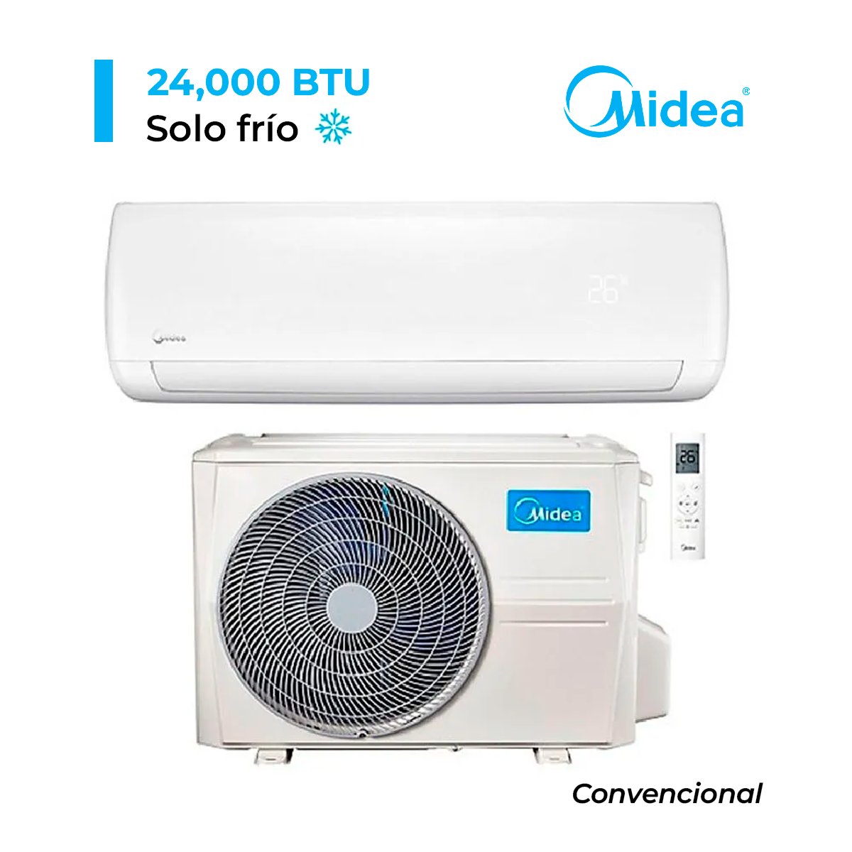 AIRE ACONDICIONADO SPLIT 24,000 BTU/H MIDEA CONVENCIONAL FRÍO SOLO - 1
