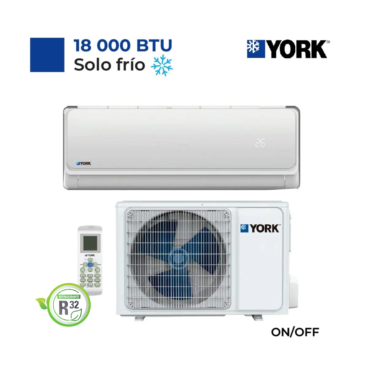 AIRE ACONDICIONADO SPLIT YORK PARED 18,000 BTU/H ON/OFF FRÍO SOLO - 1