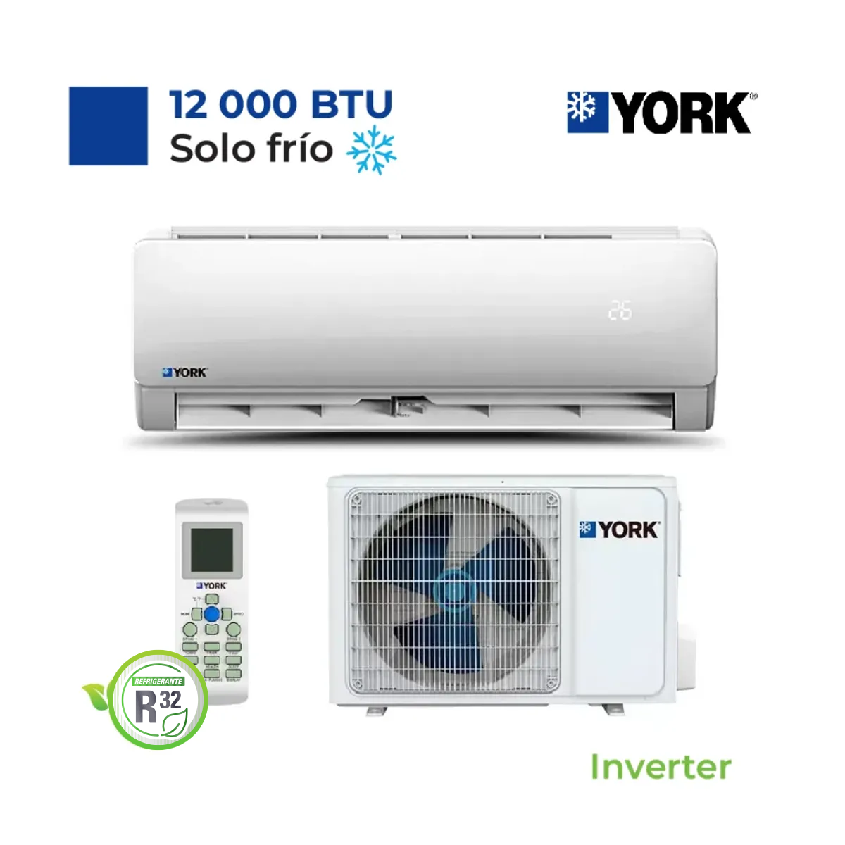 AIRE ACONDICIONADO SPLIT YORK PARED 12,000 BTU/H INVERTER FRÍO SOLO - 1