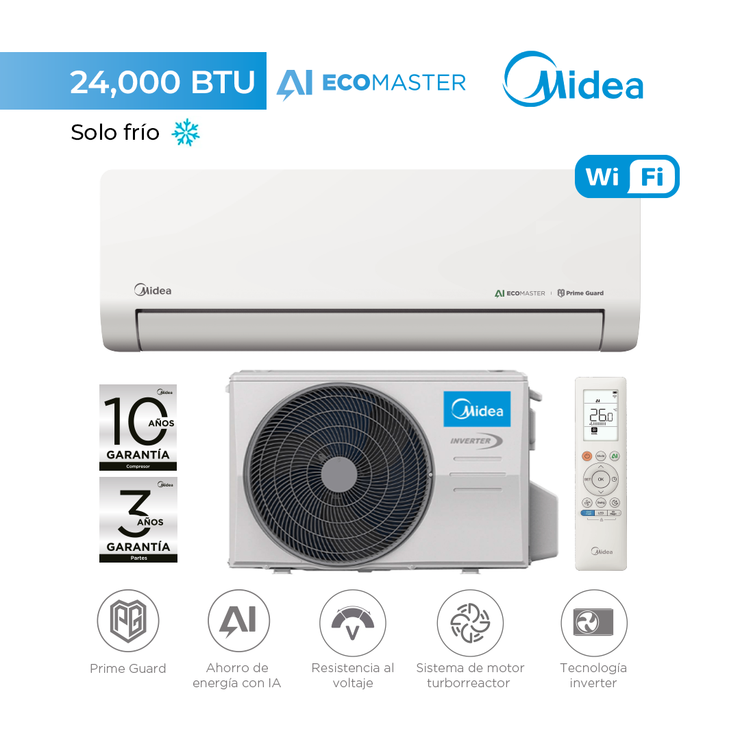 MIDEA AI ECOMASTER PRO 24,000 BTU INVERTER WIFI - FRÍO SOLO - 1