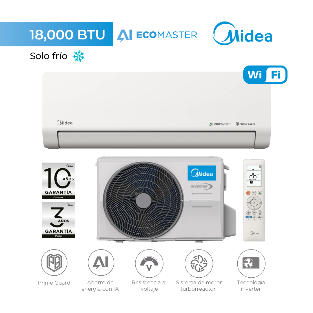 MIDEA AI ECOMASTER PRO 18,000 BTU INVERTER WIFI - FRÍO SOLO - 1
