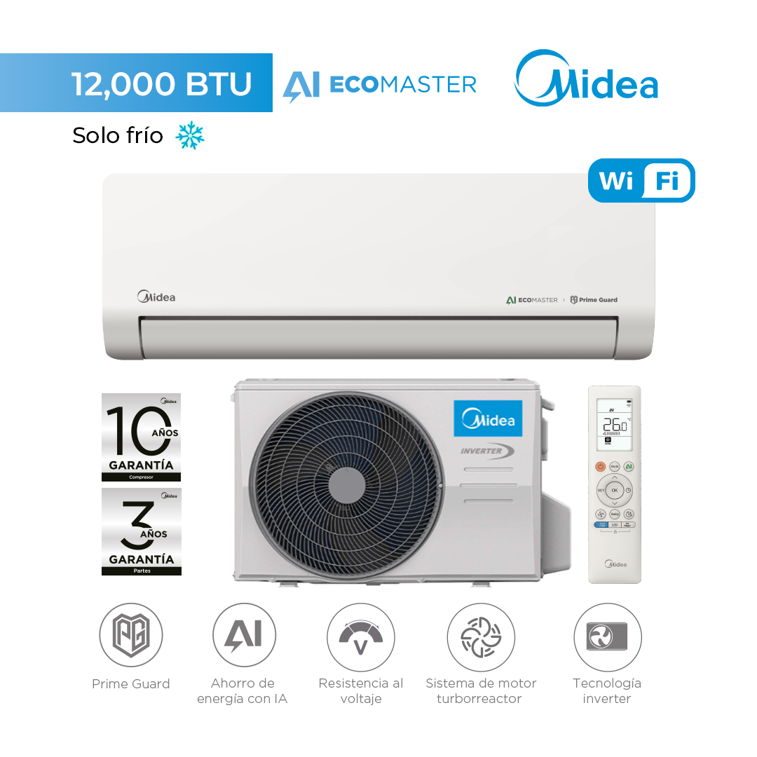 MIDEA AI ECOMASTER PRO 12,000 BTU INVERTER WIFI - FRÍO SOLO - 1