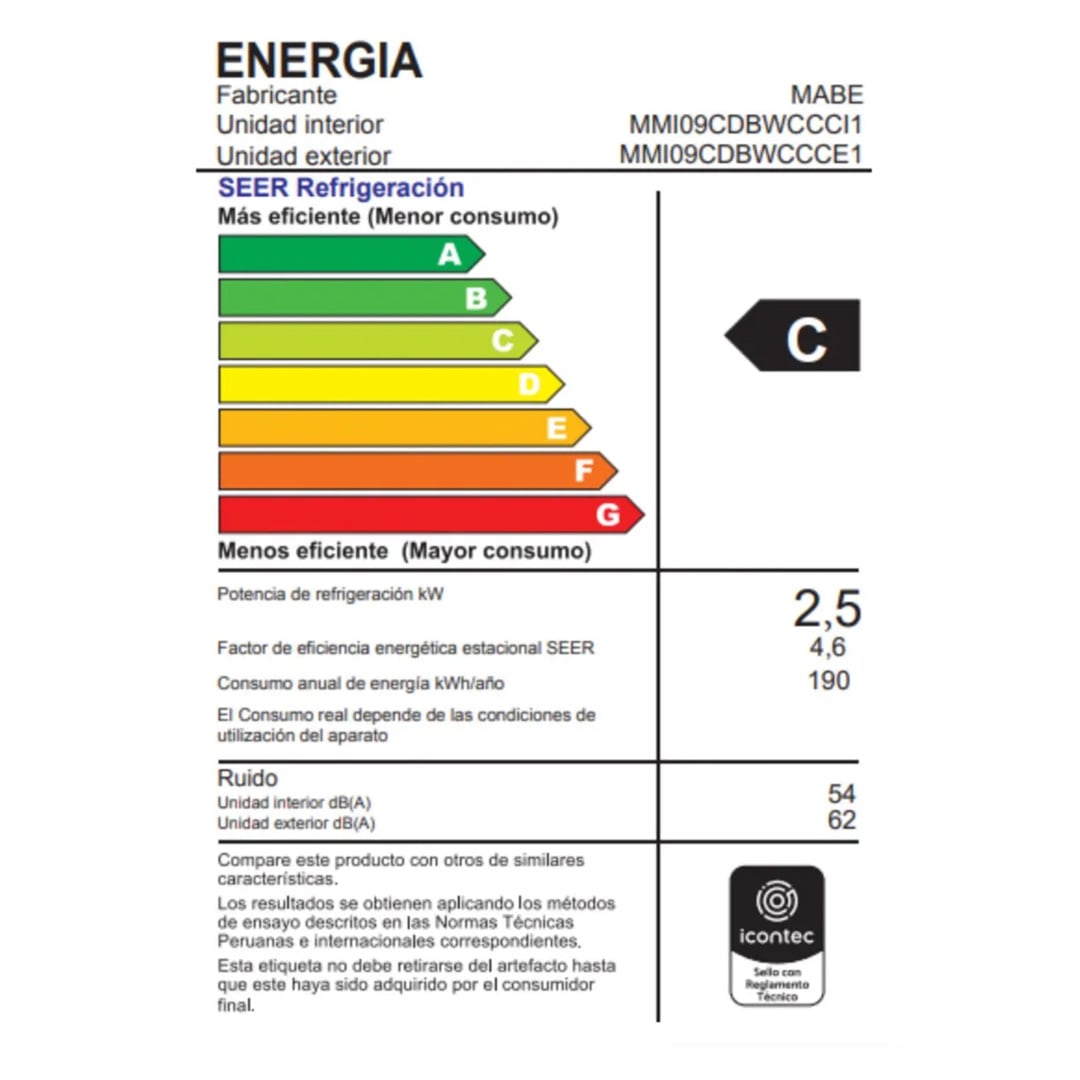 AIRE ACONDICIONADO MABE INVERTER 220V 9000 BTU BLANCO - 8