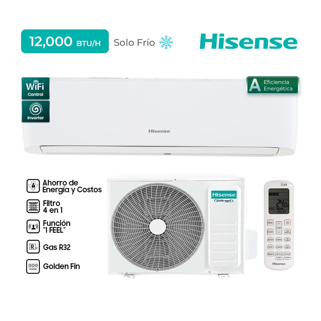 AIRE ACONDICIONADO HISENSE FRÍO SOLO – INVERTER R32 12,000 BTU - 1