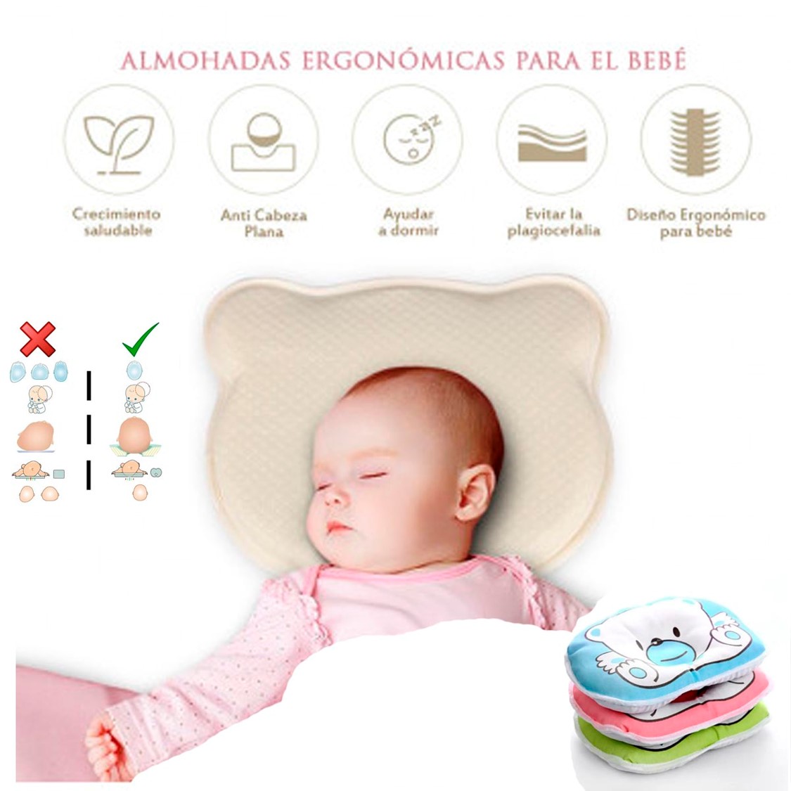 ALMOHADA DE BEBÉ ANTI CABEZA PLANA PARA RECIÉN NACIDO - 1