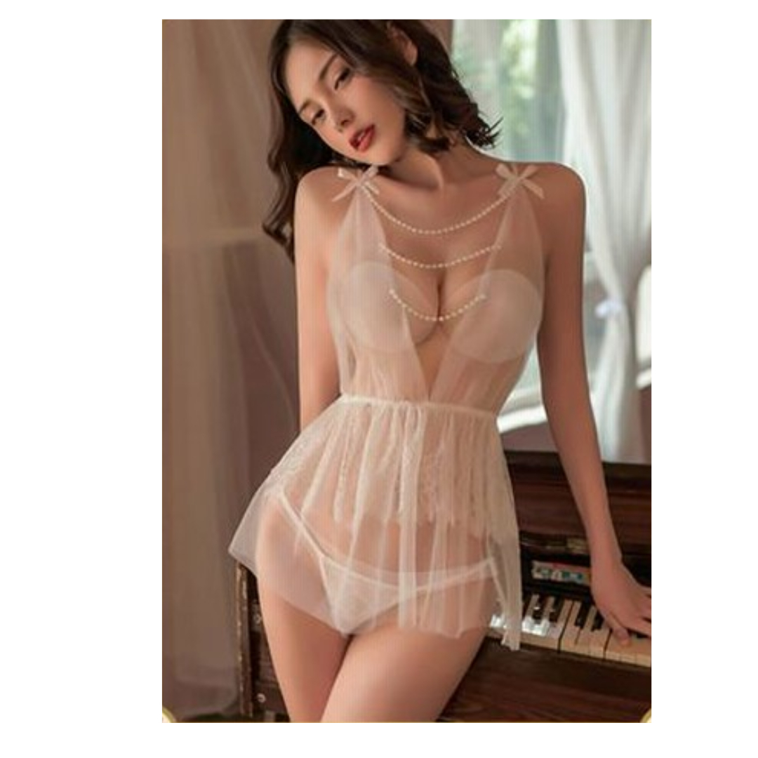 BABYDOLL DE ENCAJE PARA MUJER CON PERLAS - 2