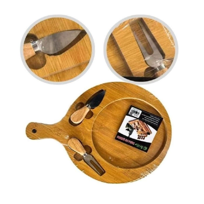 TABLA MADERA BAMBÚ QUESOS JAMÓN PICOTEO CÓCTEL - 1