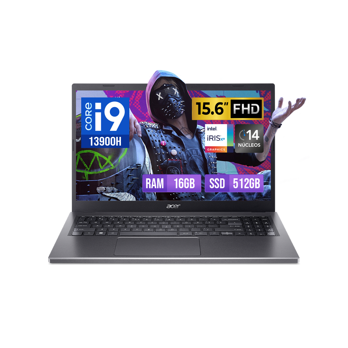 LAPTOP ACER ASPIRE 5 15 A515-58P-954J I9-13900H 14 NÚCLEOS 15.6' FHD IPS 16GB RAM DDR5 512GB SSD STEEL GRAY/FREEDOS - 1