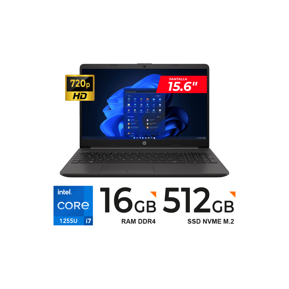 LAPTOP HP 250 G9 15.6' HD SVA INTEL CORE I7-1255U 16GB DDR4 512GB SSD, FREEDOS - 1