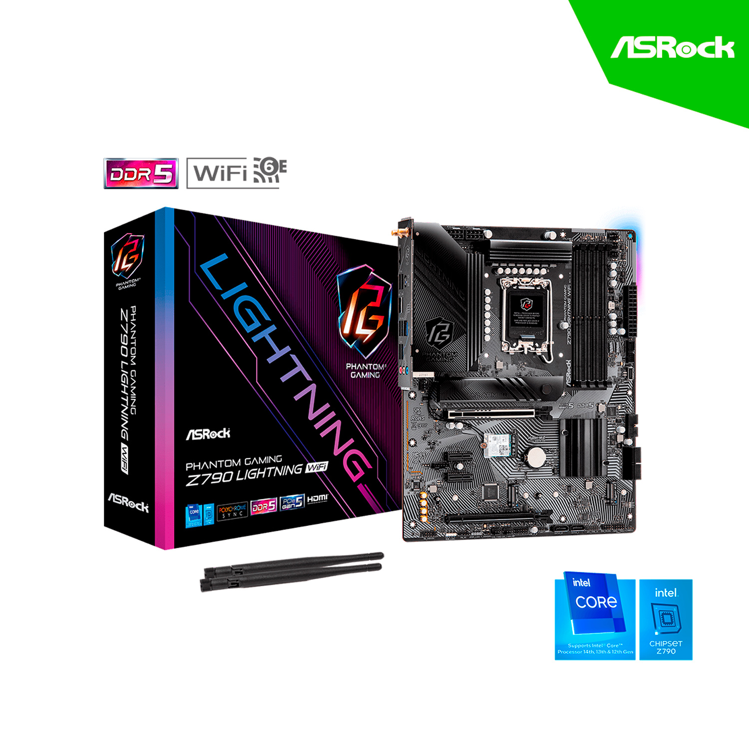 PLACA ASROCK Z790 PHANTOM GAMING LIGHTNING WIFI LGA 1700 4DDR5 PCIE GEN5 HDMI DP ATX - 1