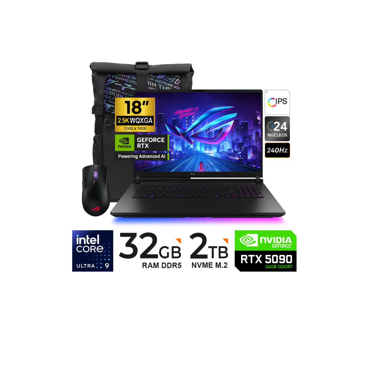 LAPTOP ASUS ROG STRIX SCAR 18 18' ULTRA 9 275HX 2TB SSD 32GB RTX5090 24GB W11 - 1