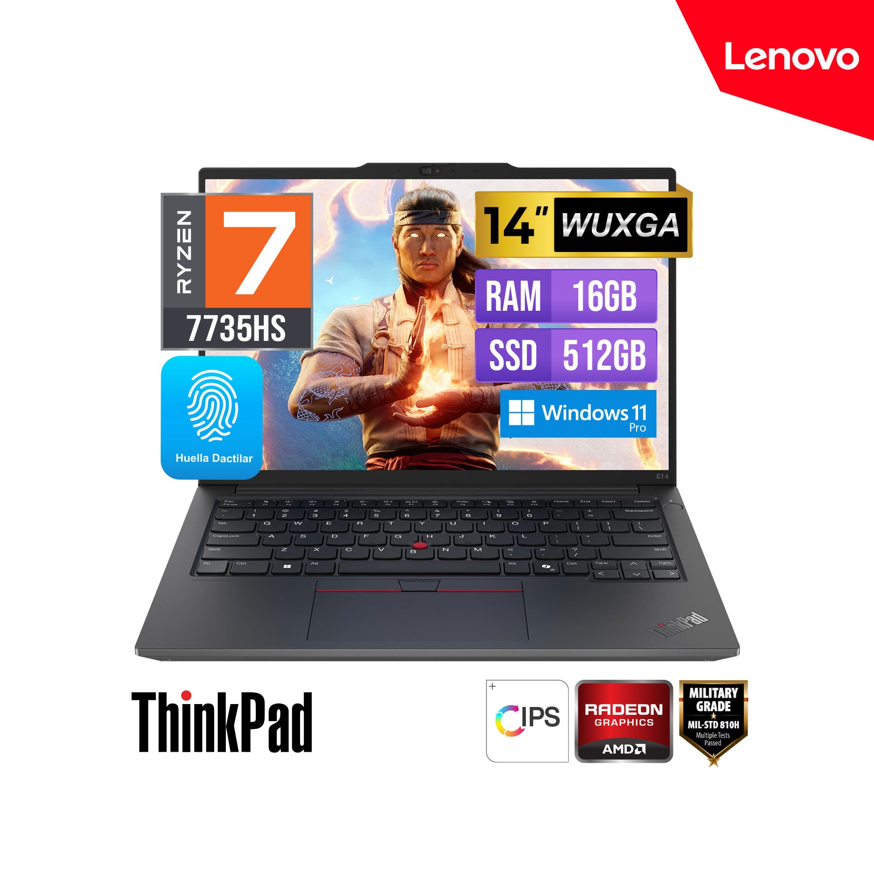LAPTOP LENOVO THINKPAD E14 GEN 6 AMD RYZEN 7 7735HS 16GB 512GB GRAPHICS WINDOWS 11 PRO - 1