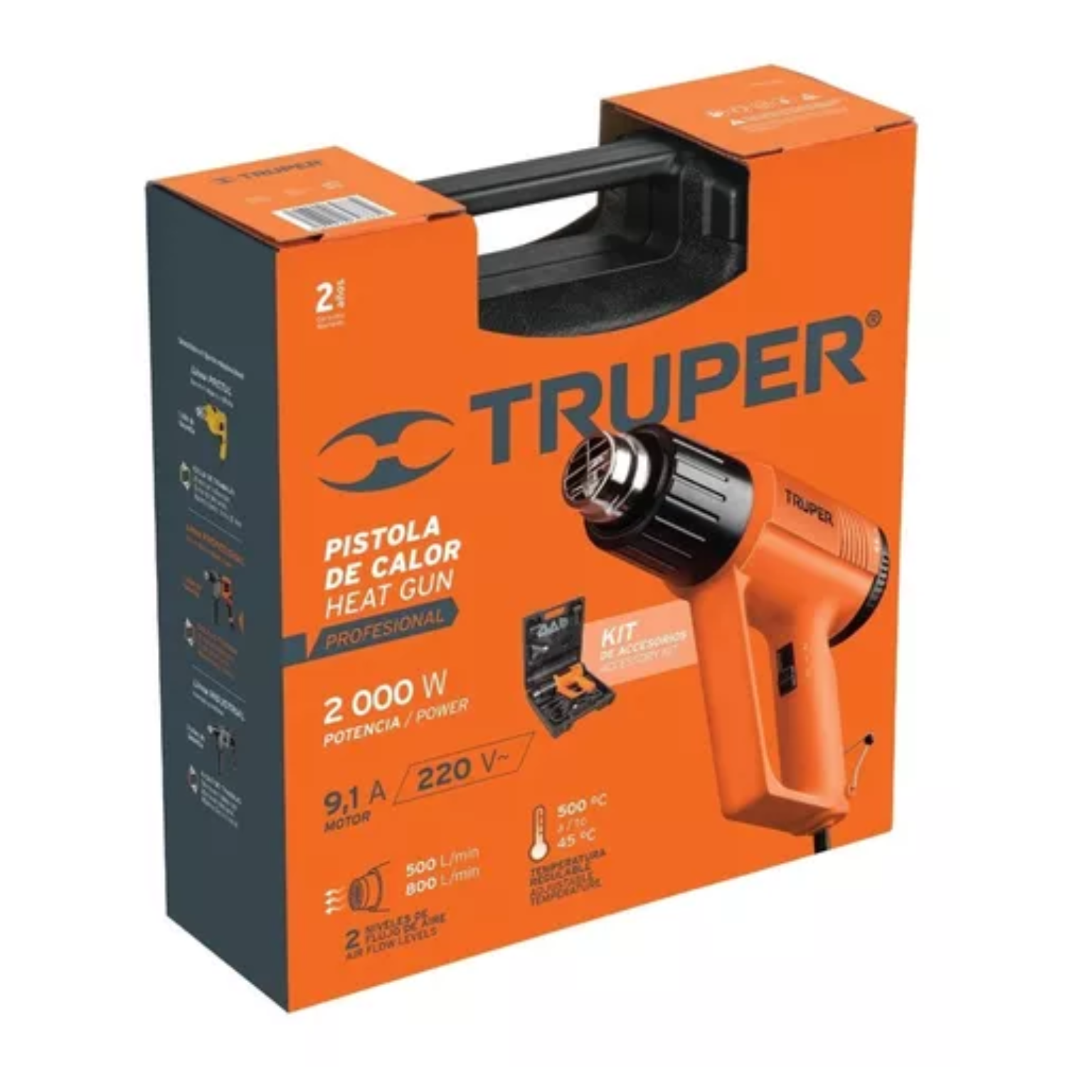 PISTOLA DE CALOR TRUPER AIRE CALIENTE DE ALTA CALIDAD 2000W CON 9 PIEZAS DE ACCESORIOS - 5