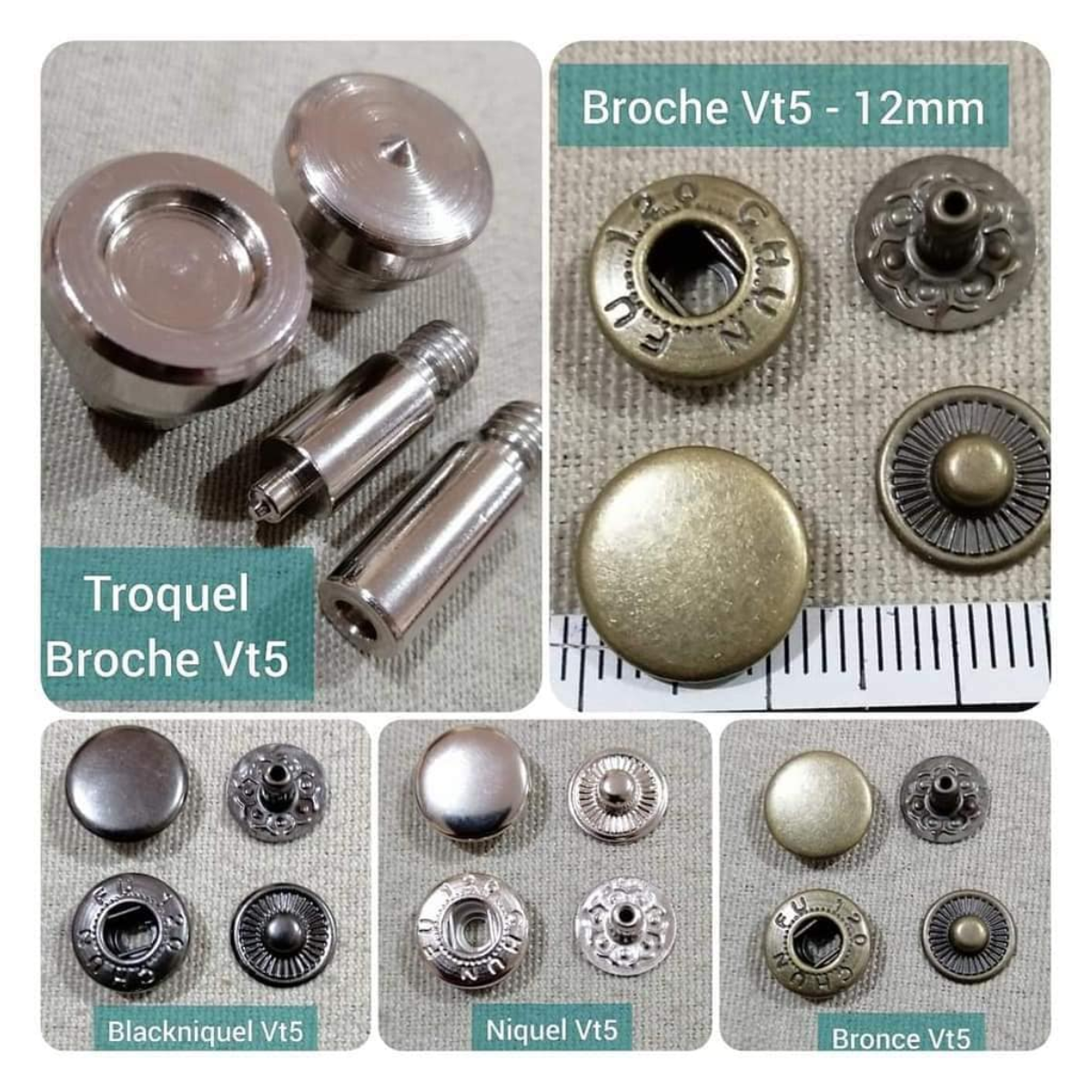 200 JUEGOS DE BROCHES METÁLICO VT5 DE 12MM CON SISTEMA CHUPÓN MÁS JUEGO DE TROQUEL - 3