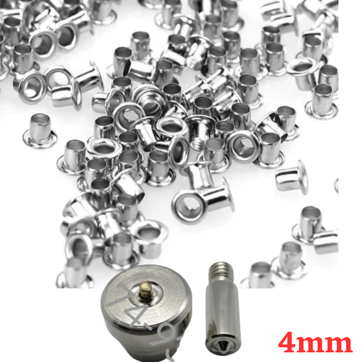 1000 OJALES DE METAL, OJAL OJALILLO METÁLICO NRO. 100 DE INTERIOR 4MM MÁS JUEGO DE TROQUEL - 1
