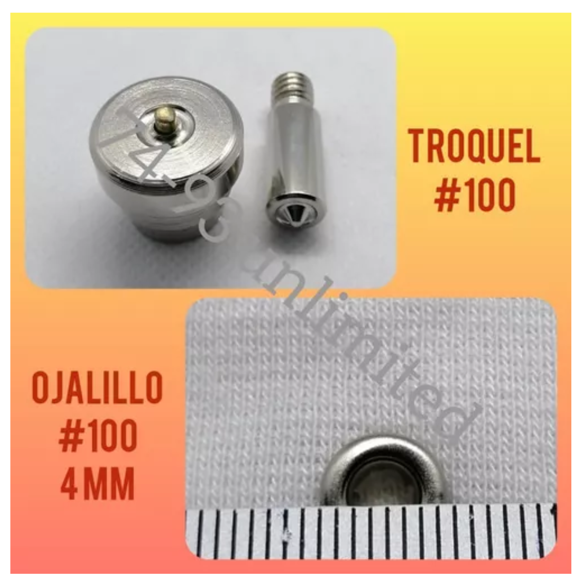 1000 OJALES DE METAL, OJAL OJALILLO METÁLICO NRO. 100 DE INTERIOR 4MM MÁS JUEGO DE TROQUEL - 2