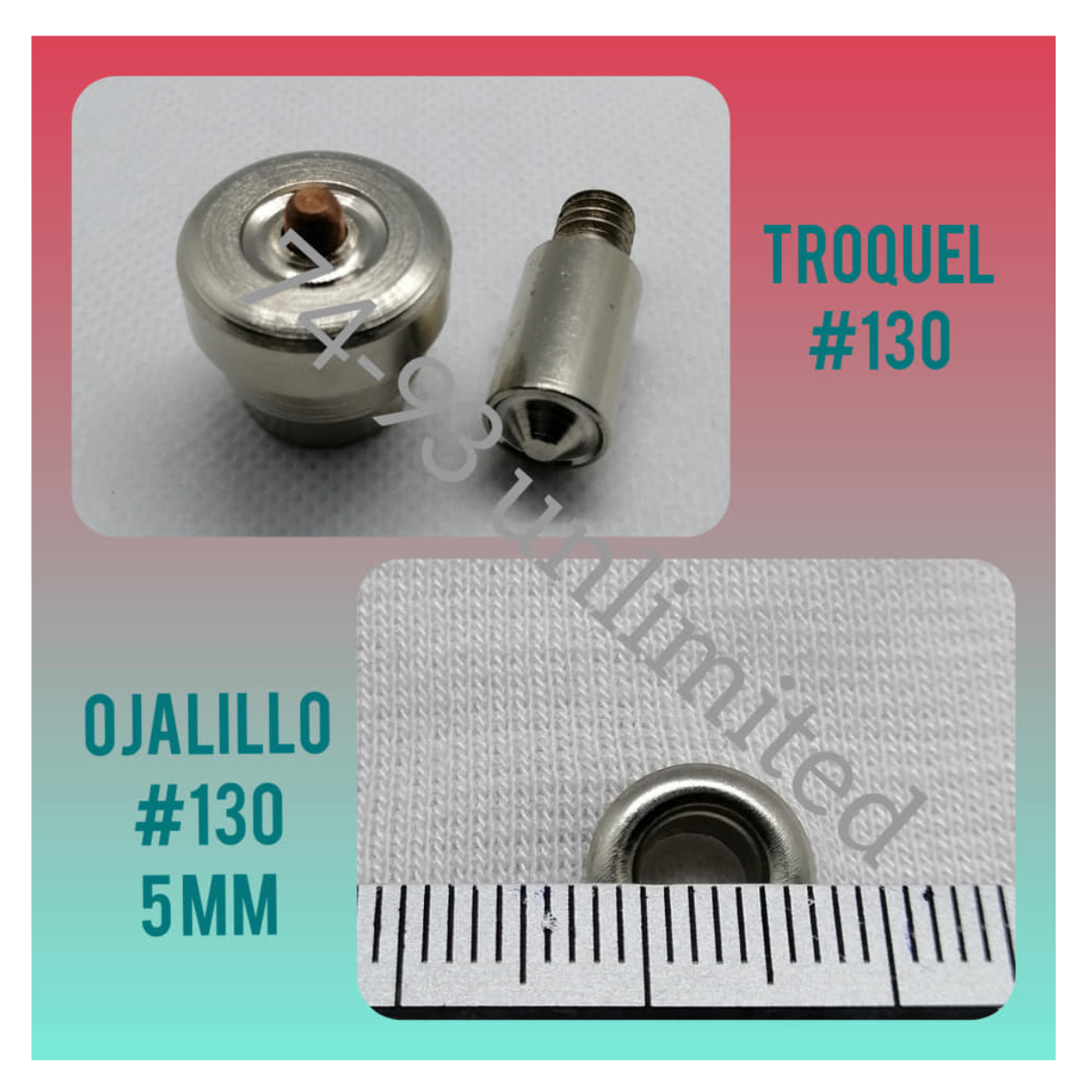 1000 OJALES DE METAL, OJAL OJALILLO METÁLICO NRO. 130 DE INTERIOR 5MM MÁS JUEGO DE TROQUEL - 2