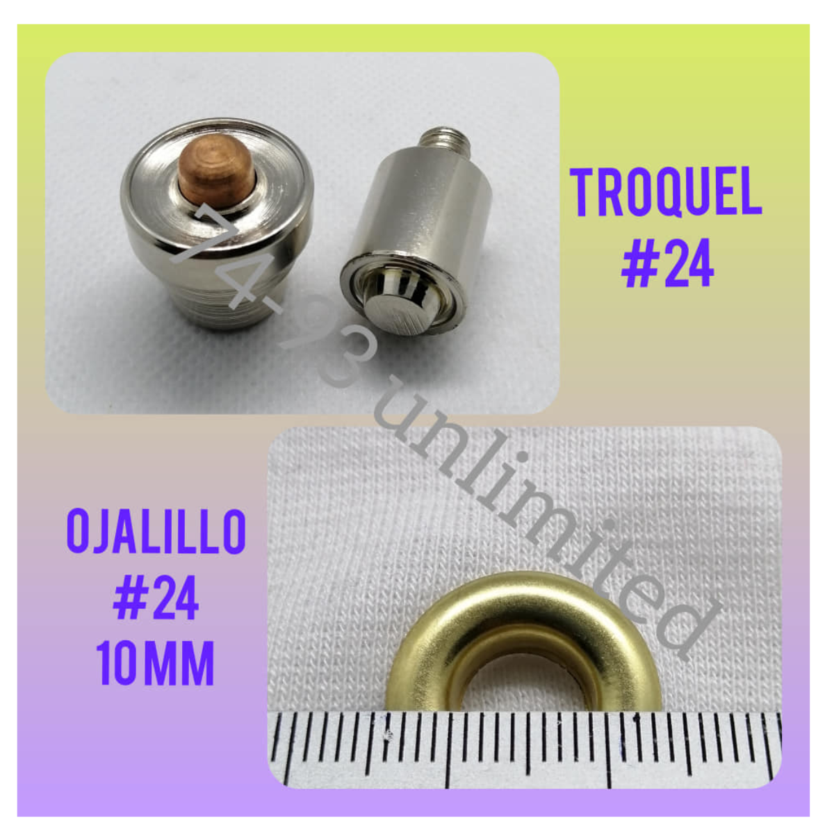 1000 OJALES DE METAL, OJAL OJALILLO METÁLICO NRO. 24 DE INTERIOR 10MM MÁS JUEGO DE TROQUEL - 2