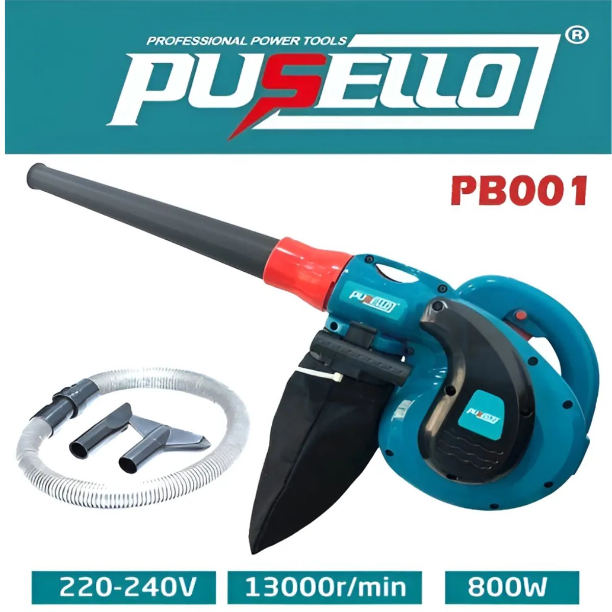 SOPLADOR ASPIRADOR DE HOJAS POLVO PUSELLO 800W 1300RPM - SOPLETE DE AIRE PARA LIMPIEZA AUTO CASA PC - 2