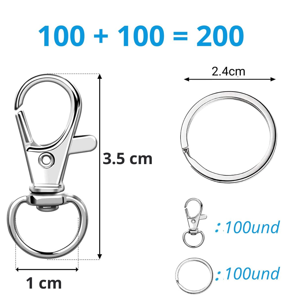 200 ARGOLLAS AROS PARA LLAVEROS Y GANCHOS GIRATORIOS METAL - 2