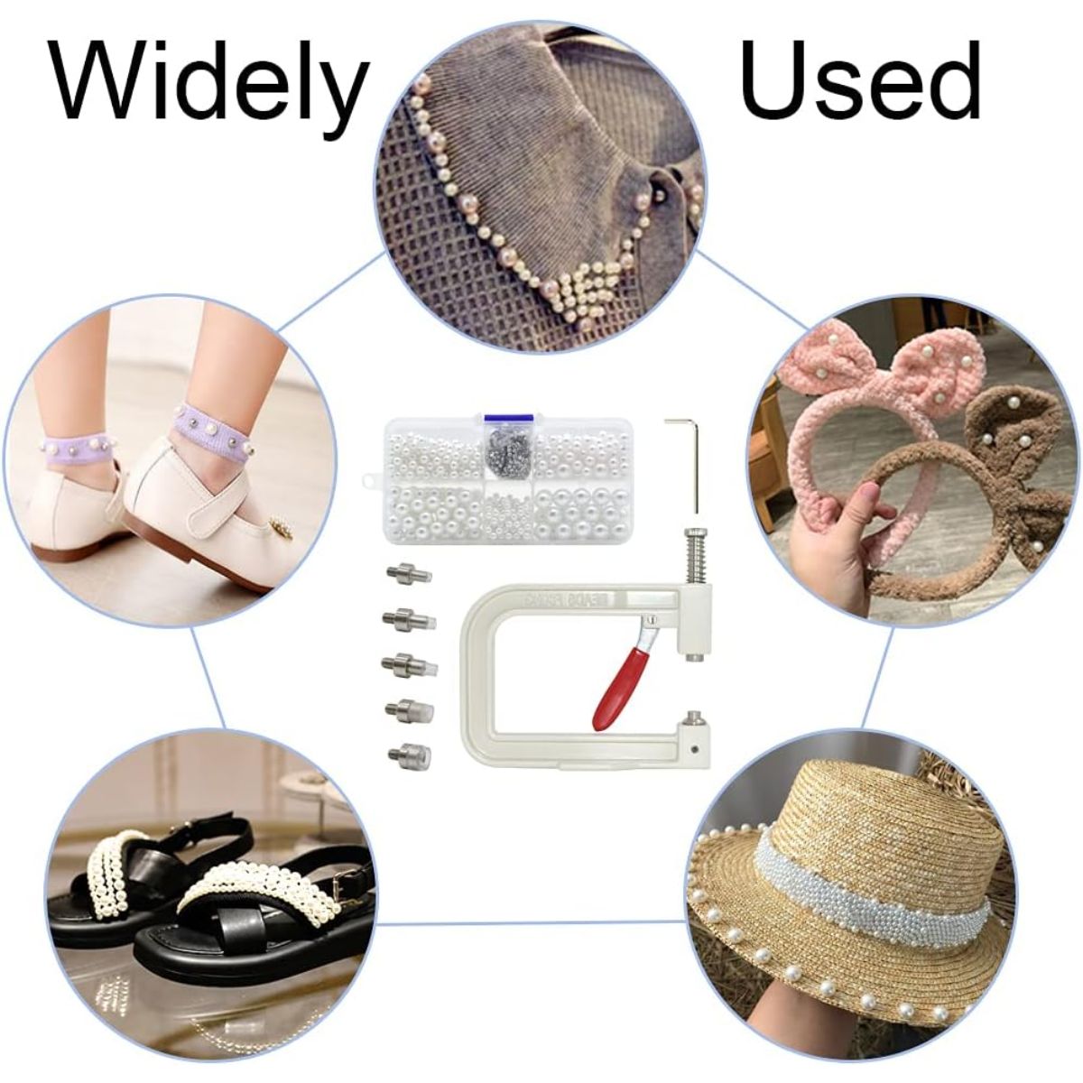 MÁQUINA DE FIJACIÓN DE REMACHES CON 5 TROQUEL Y 500 PERLAS DIFERENTES TAMAÑOS PARA SOMBREROS ZAPATOS, ROPA, BOLSOS FALDAS - 2