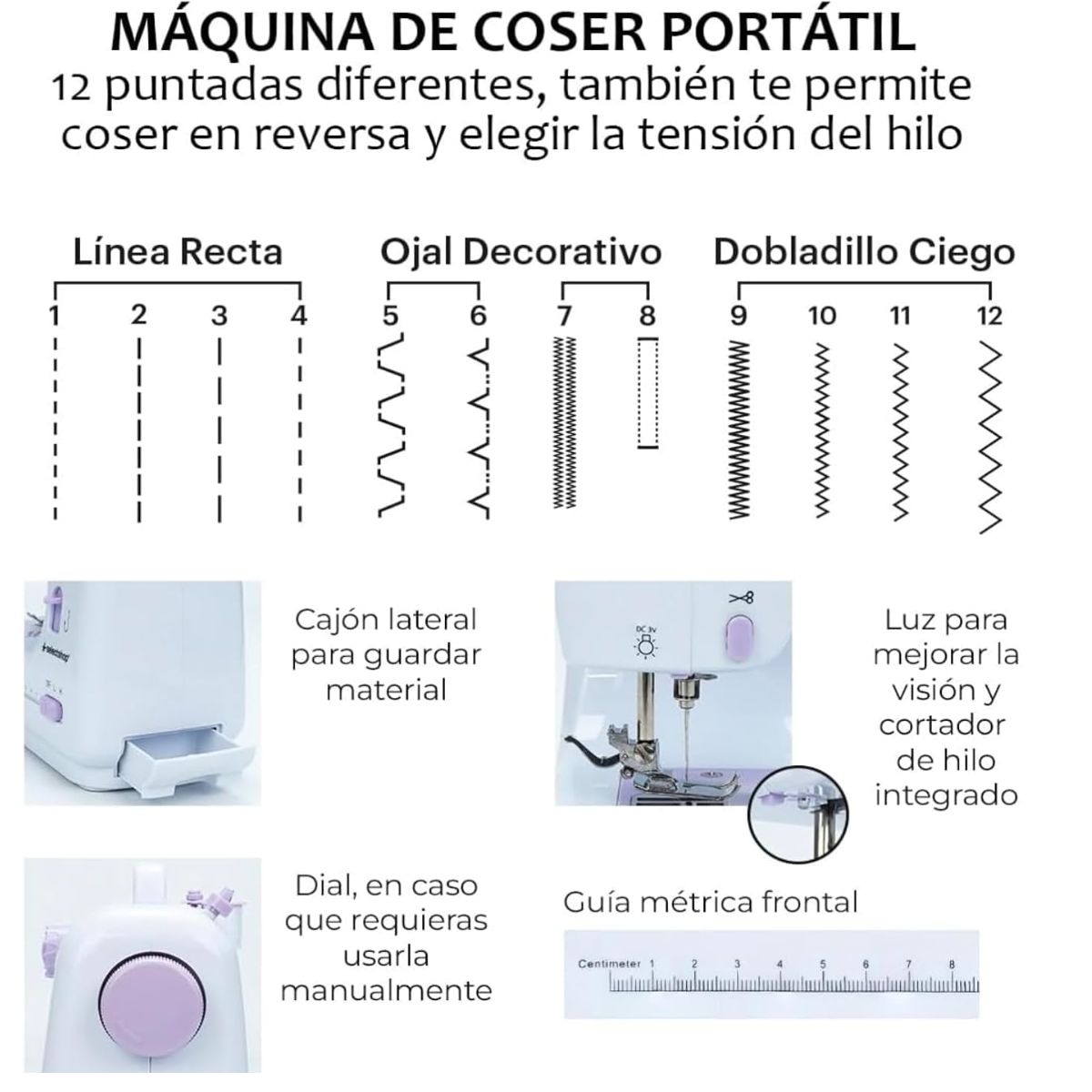 MAQUINA DE COSER ELECTRICA MÁQUINA DE COSER ELÉCTRICA MULTIFUNCIONAL CON LUZ DE LED SEWING MACHINE PAR ADECUADO PARA PRINCIPIANTE - 4