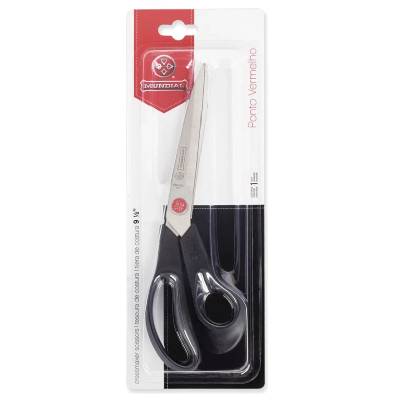 TIJERA DE COSTURA 24CM REFORZADA M690 PUNTO ROJO NEGRA MUNDIAL IDEAL PARA TELA - 3