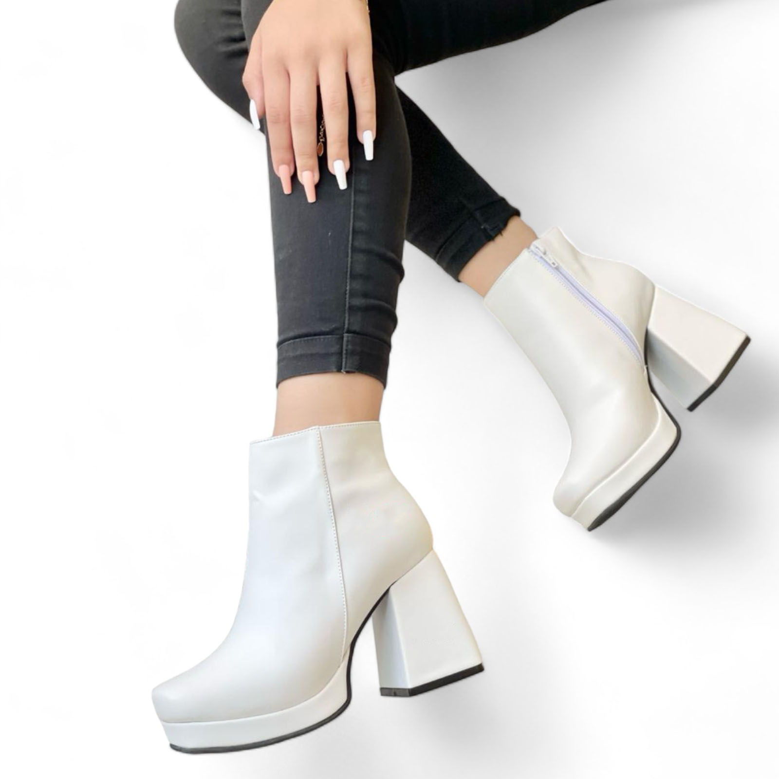 BOTINES MUJER QUERO SHOES HUESO ELEGANTE TACO 7 1299P-70 - 1