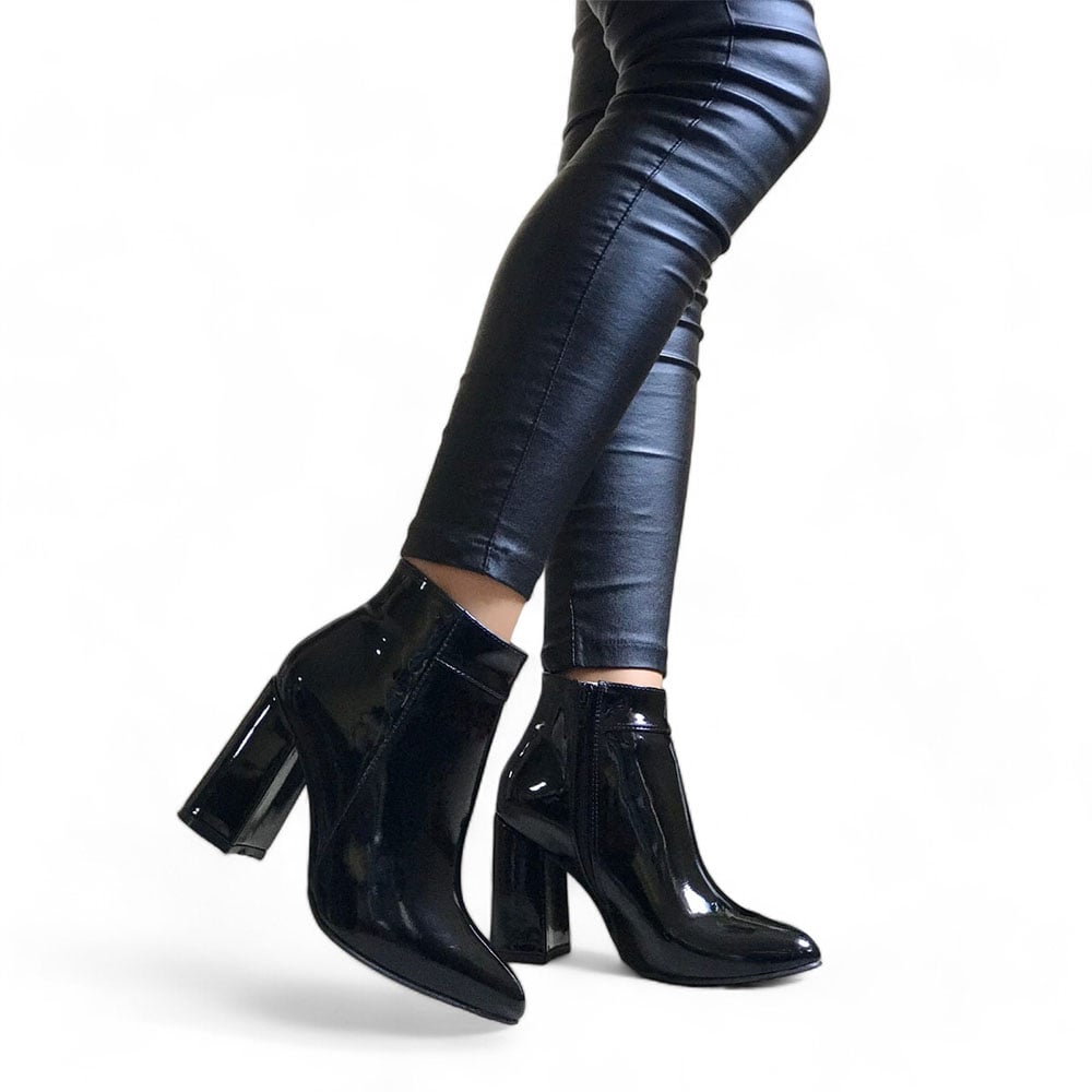 BOTINES MUJER QUERO SHOES NEGRO CHAROL TACO 9 2086L-60 - 1