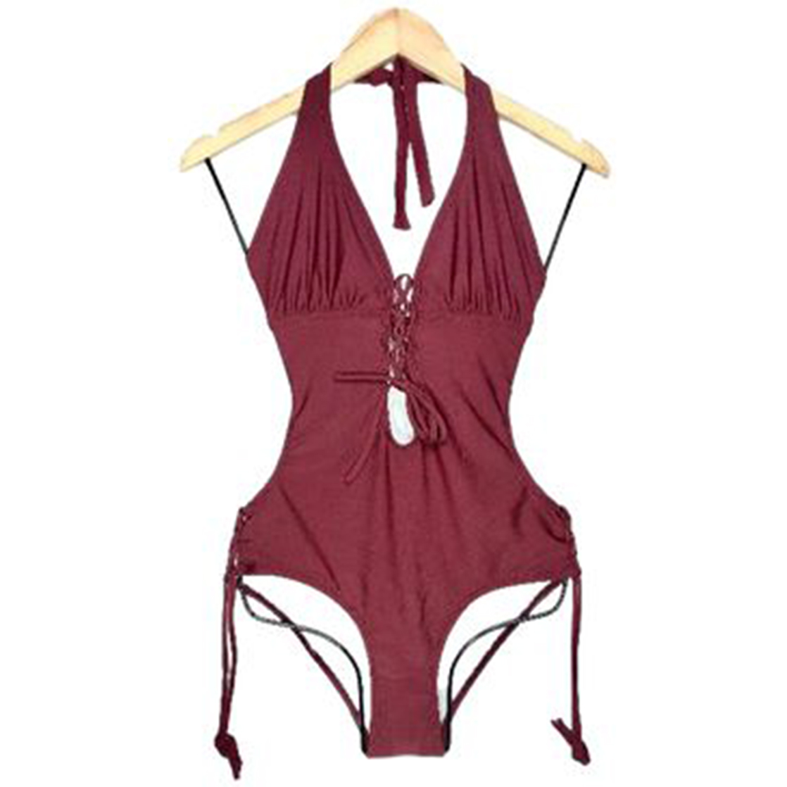 TRIKINI PUSH UP LICRA MUJER BURDEO UV FLOR GALES GUINDA GL-30 - 1