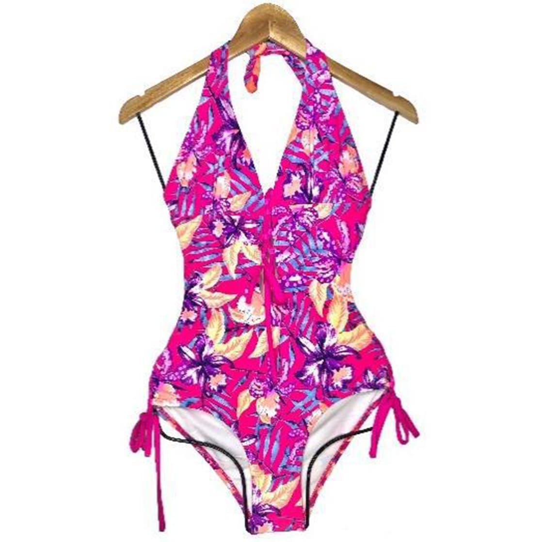 TRIKINI PUSH UP LICRA MUJER FUCSIA UV ENTERO FLOR ESTAMPADO GL-30 - 1