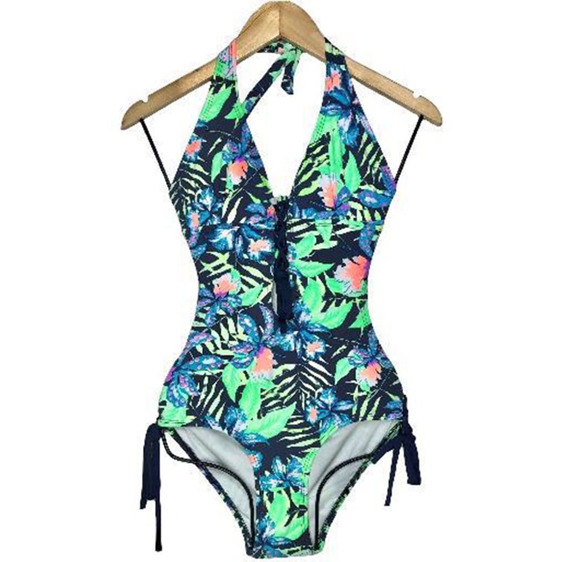 TRIKINI PUSH UP LICRA MUJER VERDE UV ENTERO FLOR ESTAMPADO GL-30 - 1