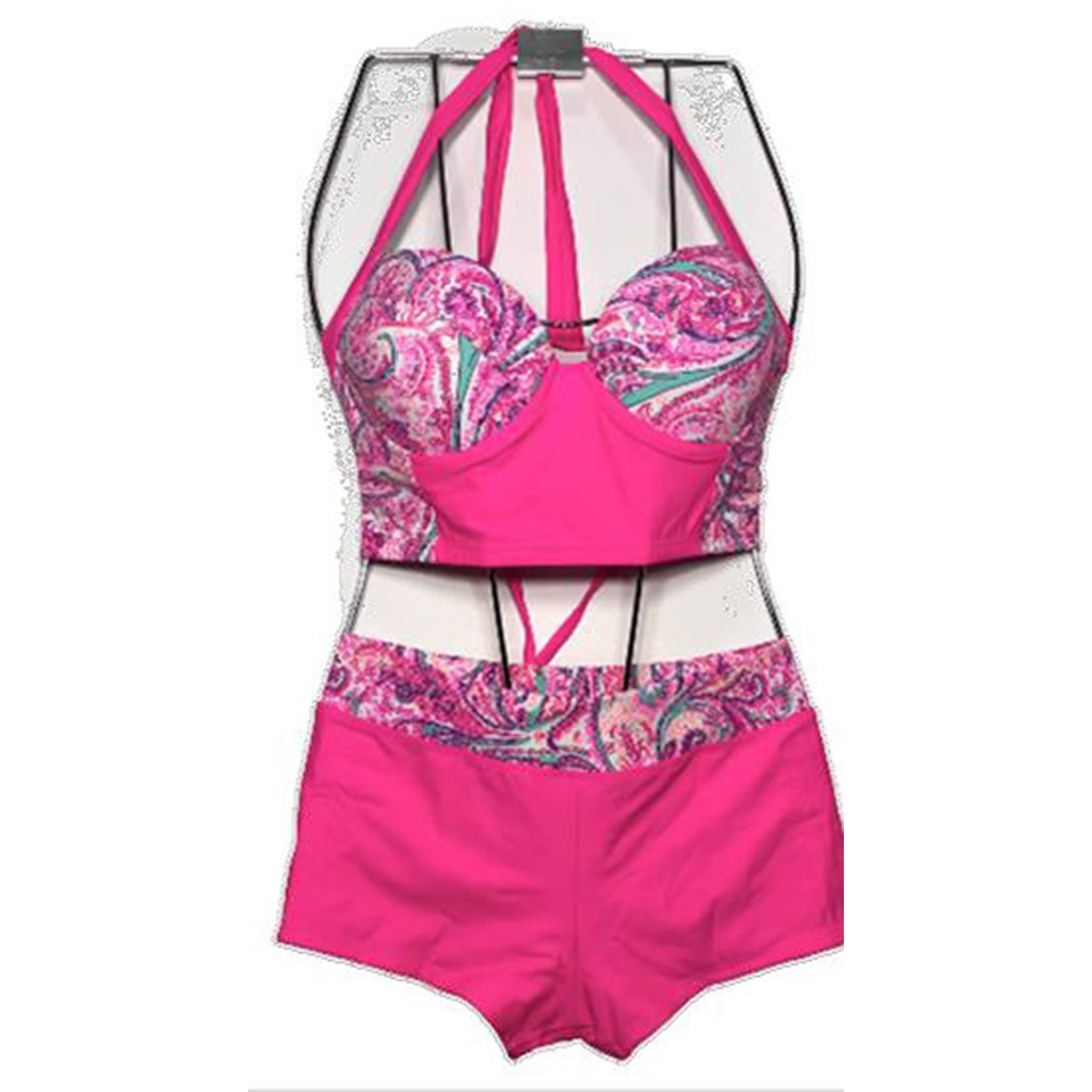 ROPA DE BAÑO PUSH UP LICRA MUJER ROSADO VIOLETA GL-45 - 1