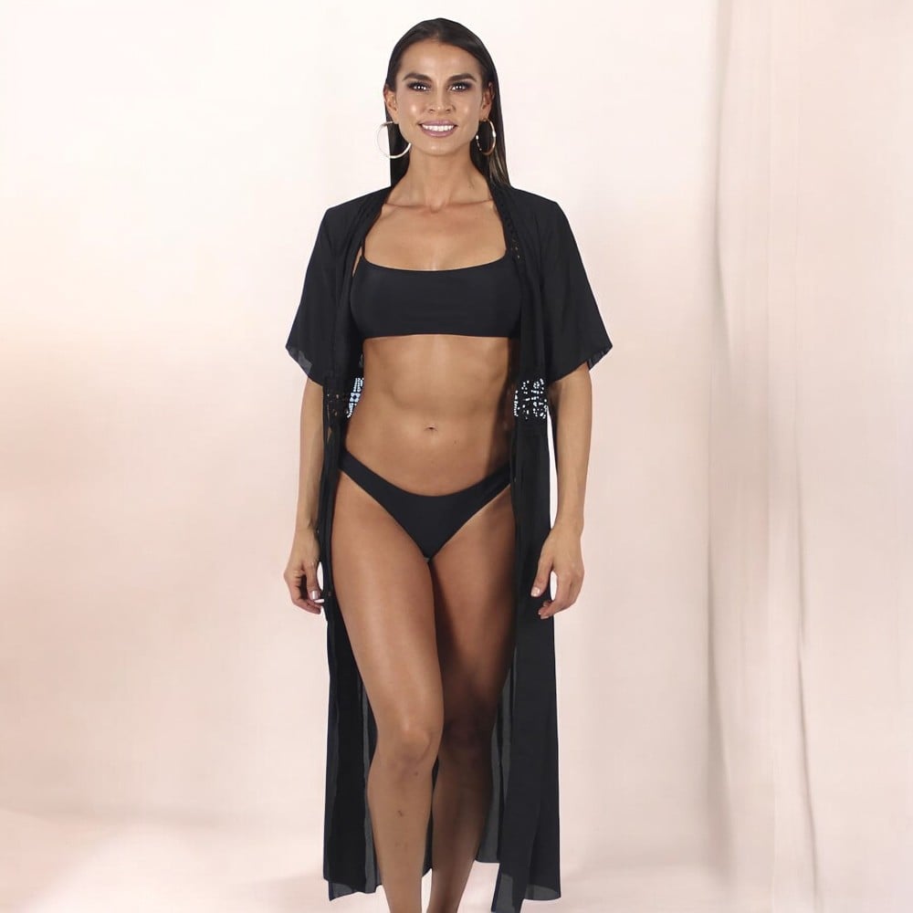 KIMONO MAXI MUJER YOMAR NEGRO PRINCESA MANGA CORTA - 3