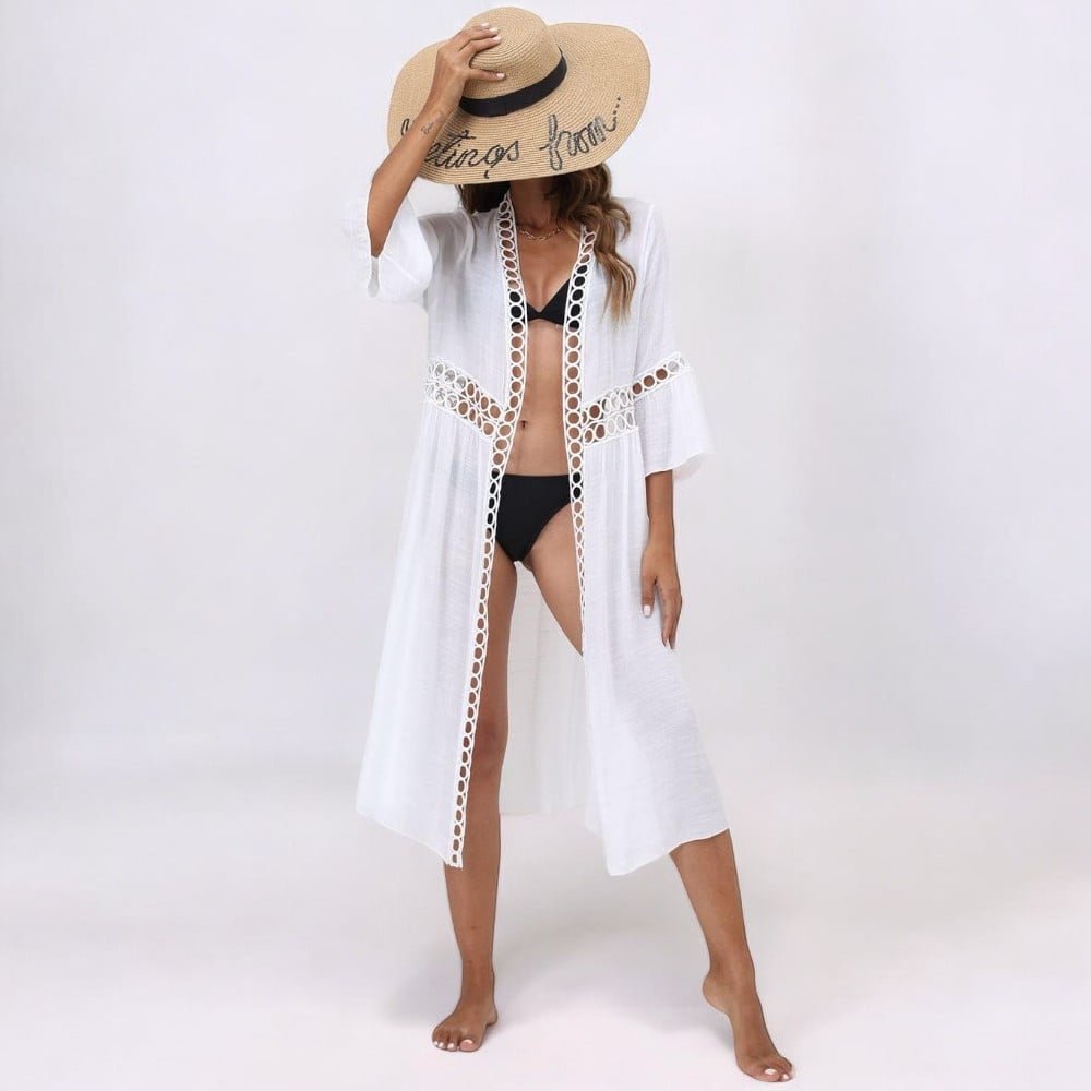 KIMONO MAXI MUJER YOMAR BLANCO PRINCESA MANGA 3 CUARTOS - 2