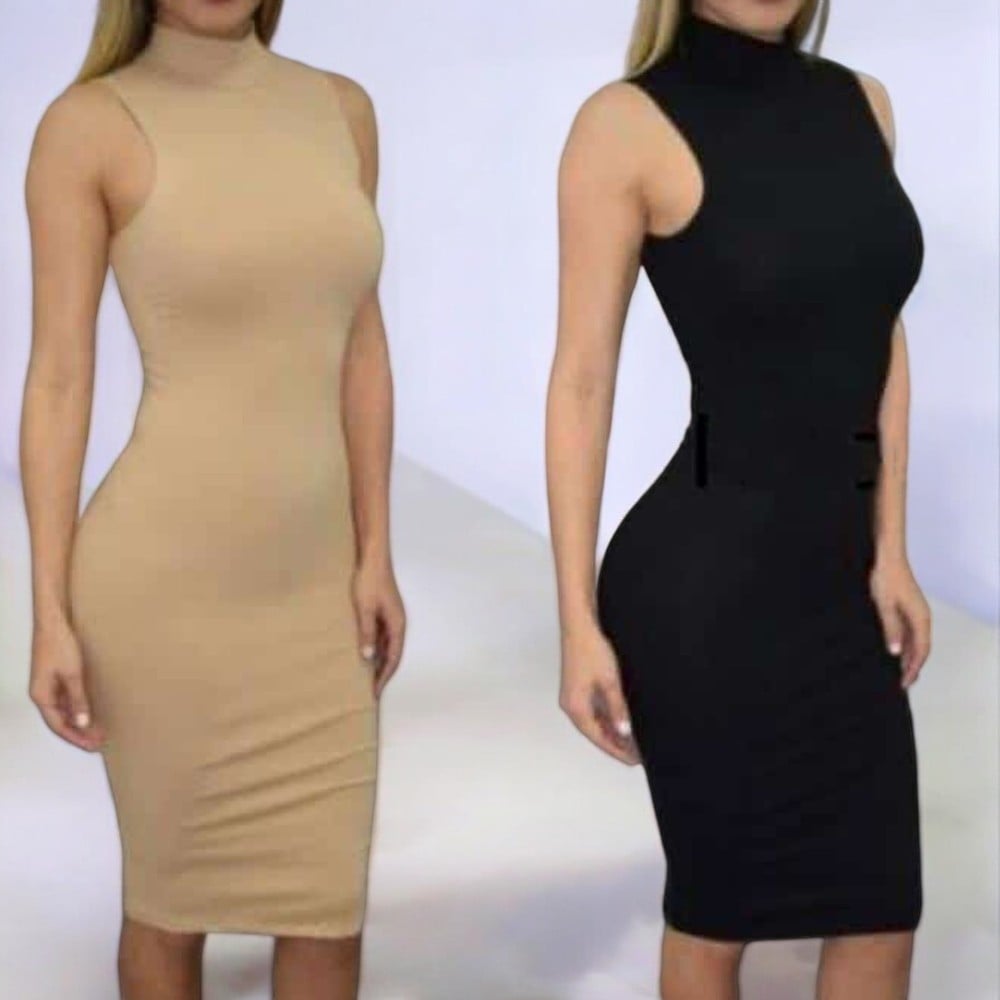 VESTIDO MUJER NEGRO CASUAL RIP GRUESO CUELLO ALTO RENATA - 2